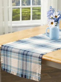 Mountain Weavers Hartland Plaid Weave Cotton Table Runner, 14 Inch Wide