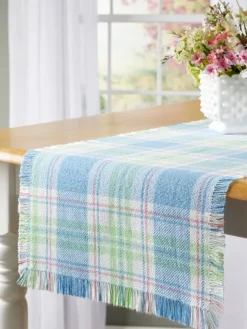 Mountain Weavers Hartland Plaid Weave Cotton Table Runner, 14 Inch Wide