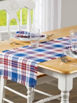 Mountain Weavers Hartland Plaid Weave Cotton Table Runner, 14 Inch Wide