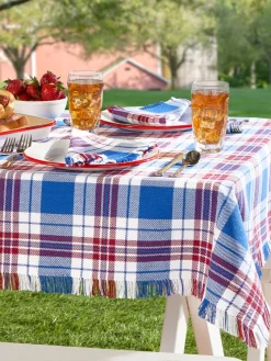 Mountain Weavers Hartland Plaid Weave Patriotic Cotton Tablecloth