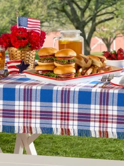 Mountain Weavers Hartland Plaid Weave Patriotic Cotton Tablecloth