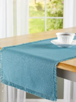 Mountain Weavers Hartland Solid Color Cotton Table Runner, 14 Inch Wide