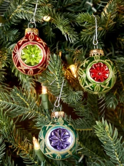 Multicolor Glass Reflector Christmas Ornaments, Set of 9