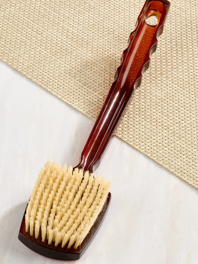 Natural Bristle Square Bath Brush With Tortoise Handle, Firm