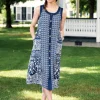 Navy Dreams Sleeveless Button-Front Rayon Dress
