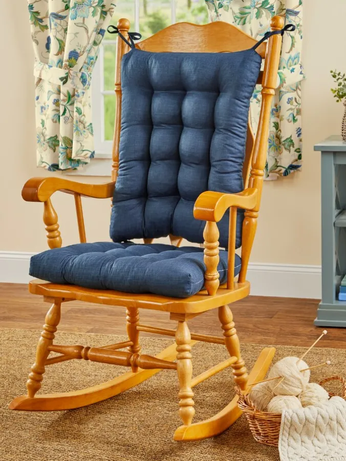 Never-Flatten Solid Color Cotton Duck Rocker Chair Cushion Set, In 2 Sizes