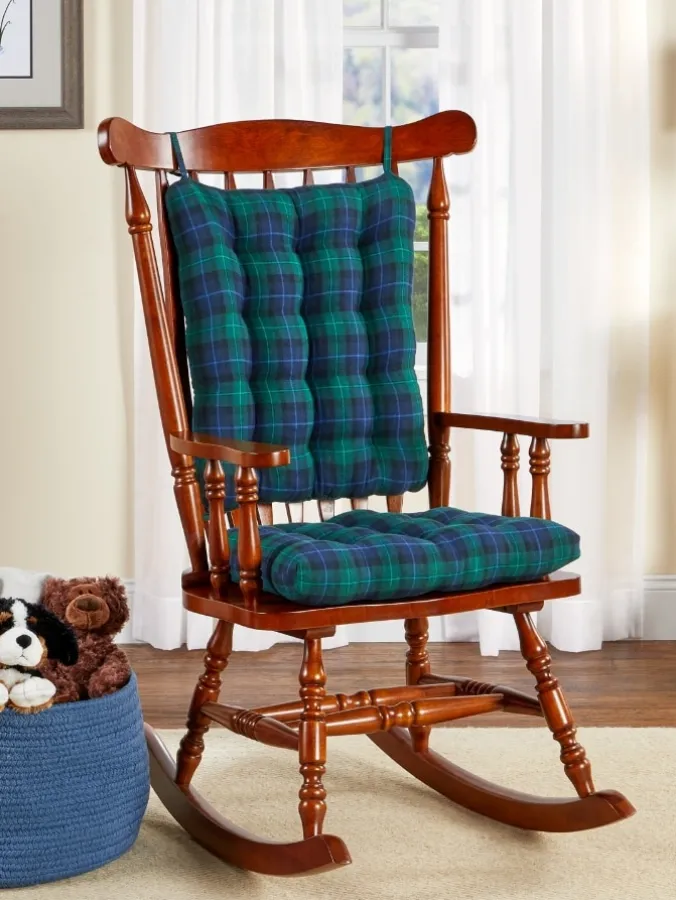 Never-Flatten Tartan Flannel Rocking Chair Cushion, In 2 Sizes