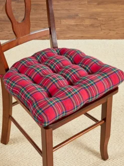 Never-Flatten Tartan Flannel Chair Cushion, In 2 Sizes
