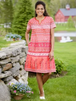 Notch Neckline Cotton Muumuu With Short Sleeves