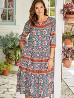 Notch Neckline Cotton Muumuu With 3/4 Sleeves