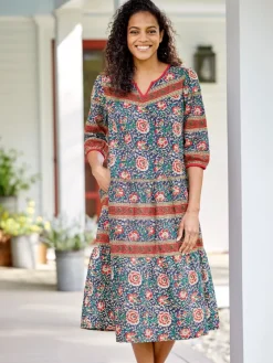 Notch Neckline Cotton Muumuu With 3/4 Sleeves