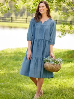 Notch-Neckline Denim Muumuu Dress