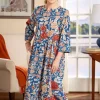 Notch-Neckline Floral Muumuu With 3/4 Sleeves