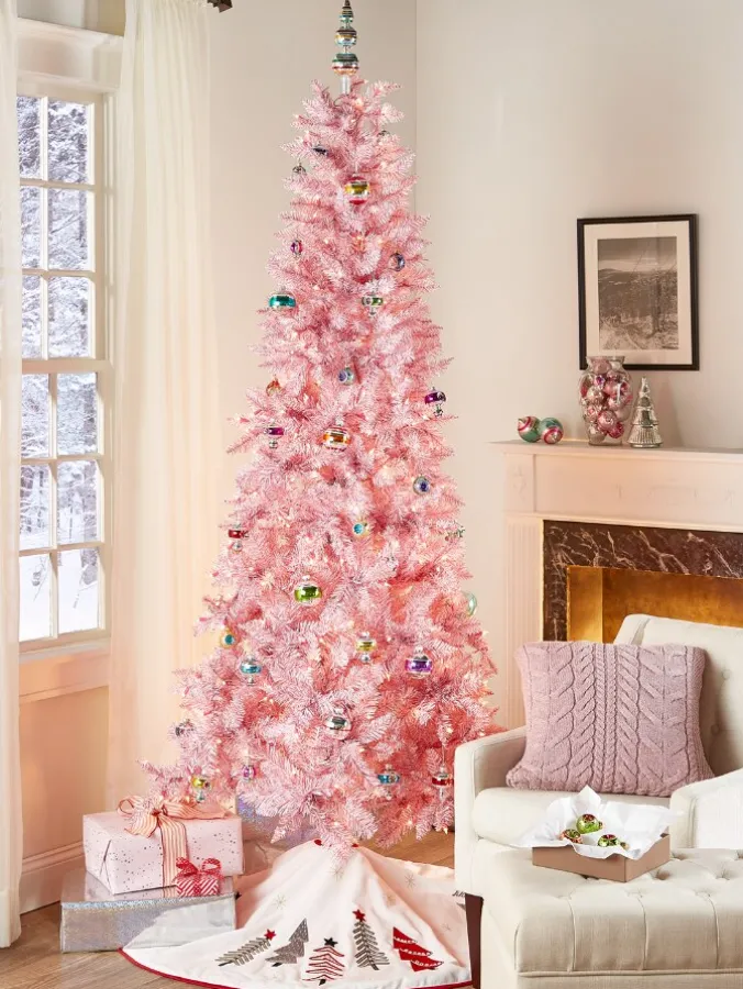 Nutcracker's Dream Pre-Lit Artificial Pink Tinsel Christmas Tree, In 2 Sizes