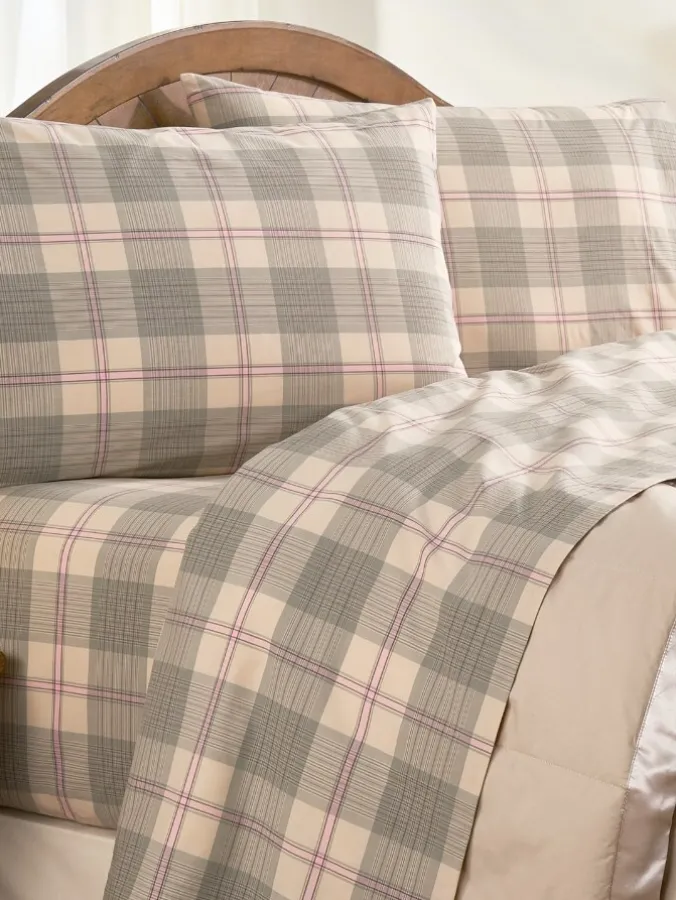 Open-Stock Plaid Portuguese Cotton Percale Sheets