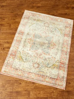 Orange and Blue Waterlily Super Soft Distressed Area Rug