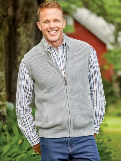 Orton Brothers Cotton Full-Zip Shaker Sweater Vest in Gray