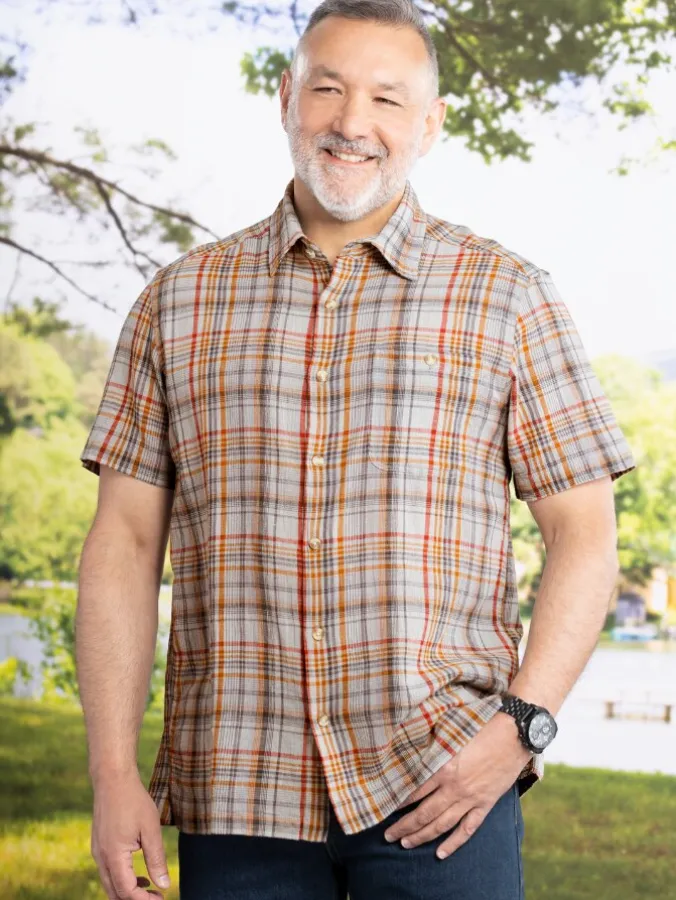 Orton Brothers Cotton Gauze Plaid Short-Sleeve Shirt