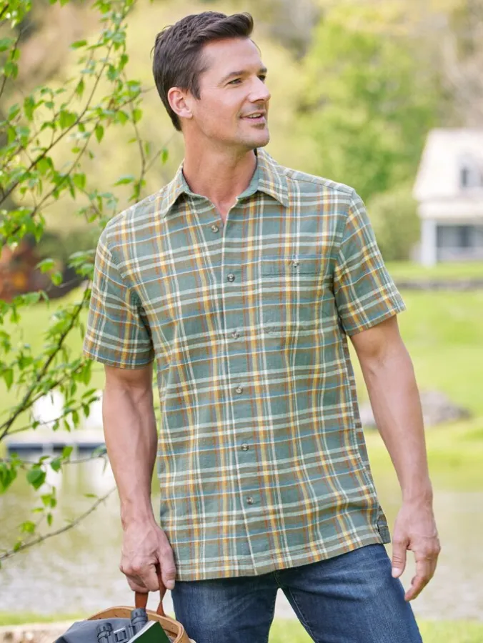 Orton Brothers Cotton/Linen Plaid Camp Shirt