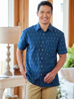 Orton Brothers Dobby Print Indigo Camp Shirt