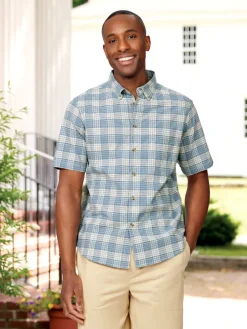 Orton Brothers Patriotic Short-Sleeve Oxford Untucked Plaid Shirt