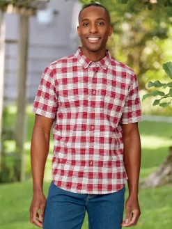 Orton Brothers Patriotic Short-Sleeve Oxford Untucked Plaid Shirt