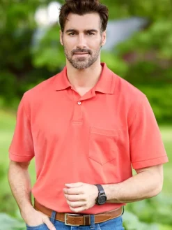 Orton Brothers Pique-Knit Short-Sleeve Polo Shirt in Coral or Royal