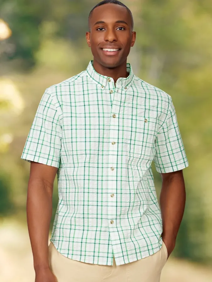 Orton Brothers Short-Sleeve Seersucker Plaid Shirt