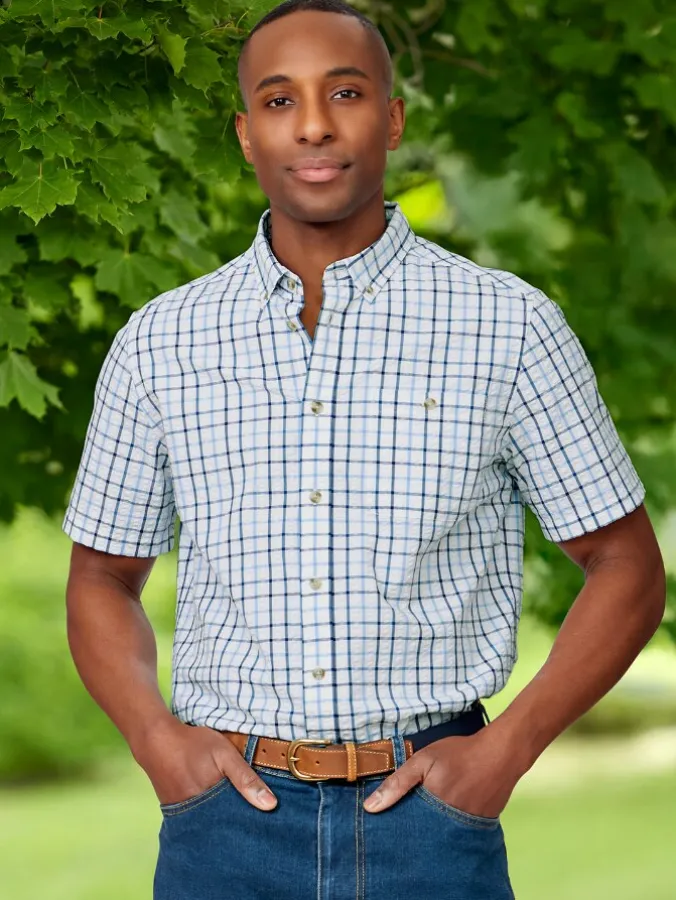 Orton Brothers Short-Sleeve Seersucker Plaid Shirt