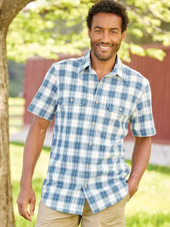 Orton Brothers Short-Sleeve Washed-Canvas Plaid Shirt
