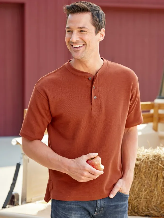 Orton Brothers Short-Sleeve Waffle-Knit Henley