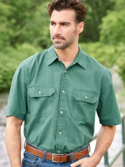Orton Brothers Solid Washed-Canvas Short-Sleeve Shirt