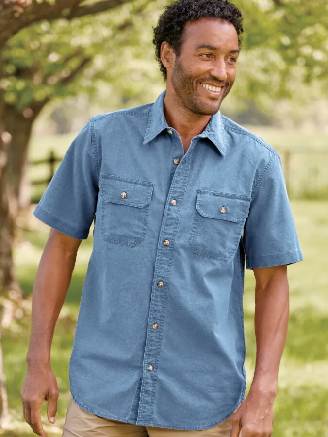Orton Brothers Solid Washed-Canvas Short-Sleeve Shirt