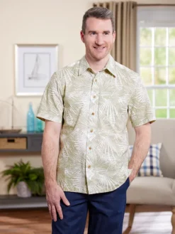Orton Brothers Tropical Leaves Short Sleeve Cotton Shirt