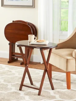 Oval Snack Table Set With Storage Cart, 4 Tables