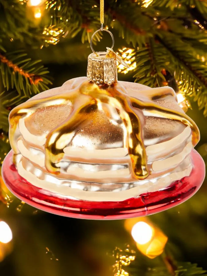 Pancake Stack Blown-Glass Christmas Ornament