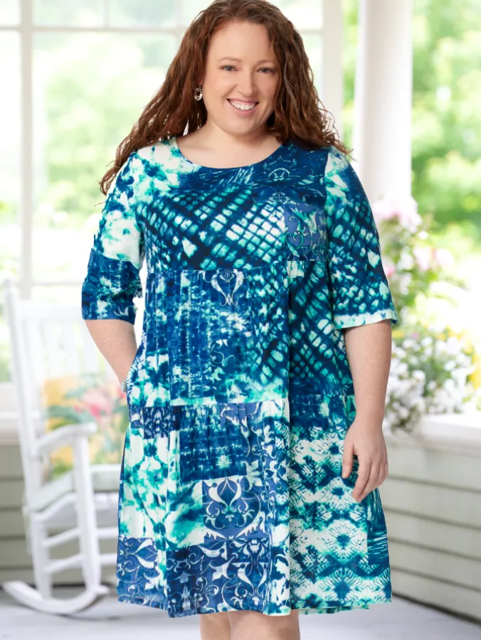 Patchwork Tiered Tie-Dye Dress