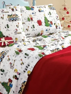 Peanuts Christmas Caroling Portuguese Flannel Sheet Set
