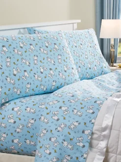 Peanuts Dancing Snoopy and Woodstock Portuguese Cotton Flannel Sheet Set