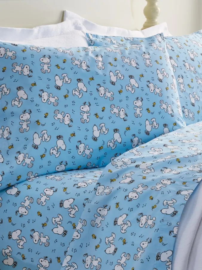 Peanuts Dancing Snoopy and Woodstock Portuguese Cotton Percale Sheet Set