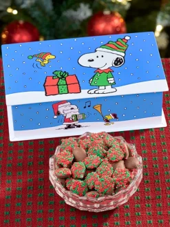 Peanuts Snoopy and Woodstock Snow Much Fun Tin With Holiday Nonpareils