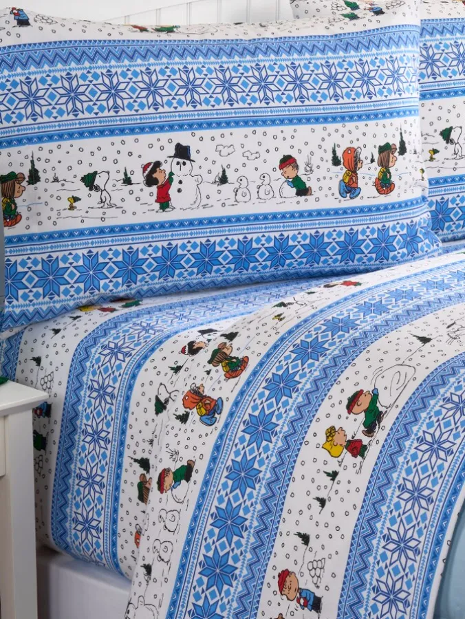 Peanuts Winter Wonderland Nordic Print Portuguese Cotton Percale Sheet Set