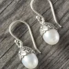 Pearl and Sterling Silver Floral Drop Earrings
