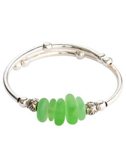 Peridot Tumbled Glass Memory Wire Bracelet