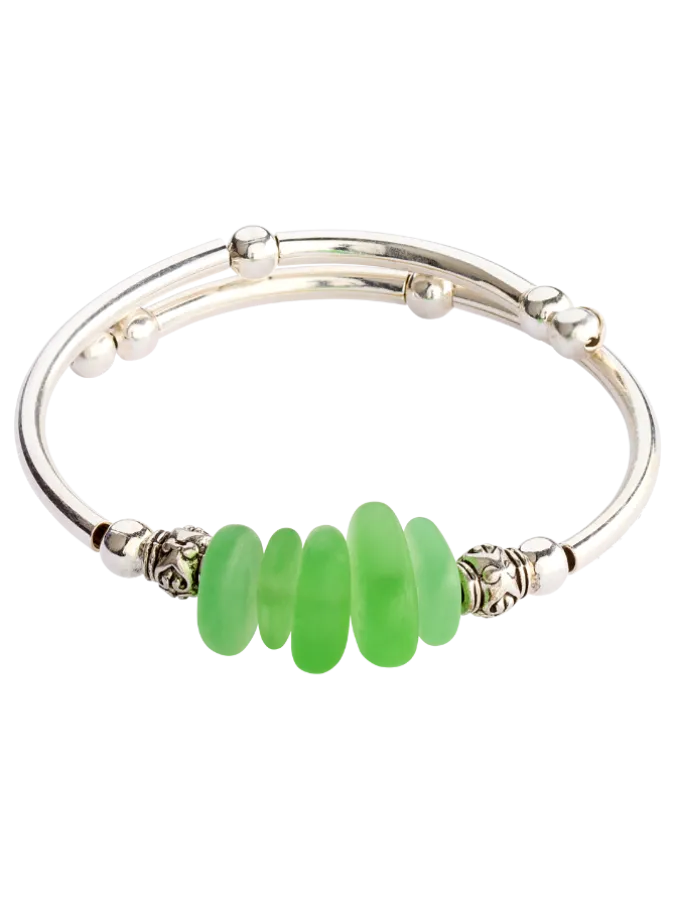 Peridot Tumbled Glass Memory Wire Bracelet