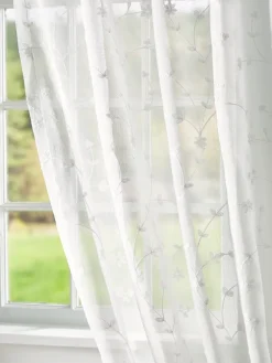 Petite Fleur Embroidered Sheer Rod Pocket Panel With Back Tabs