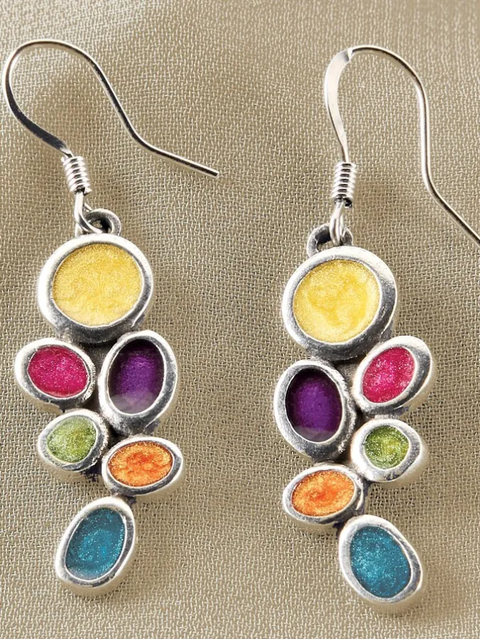 Pewter and Enamel Bubble Drop Earrings