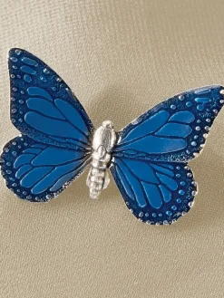 Pewter and Enamel Butterfly Brooch