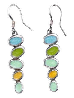 Pewter and Enamel River Stone Drop Earrings