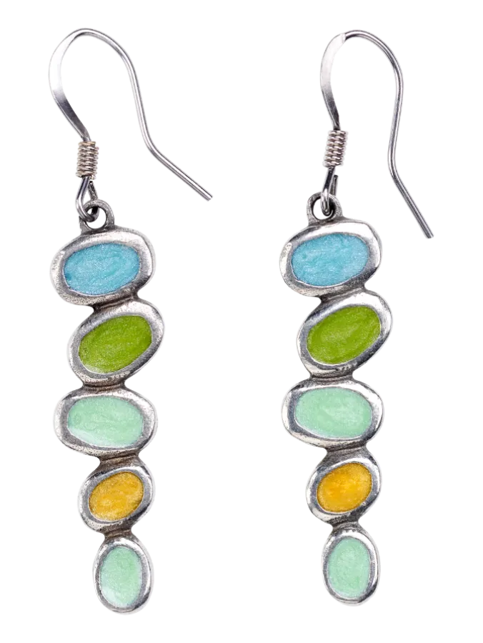 Pewter and Enamel River Stone Drop Earrings